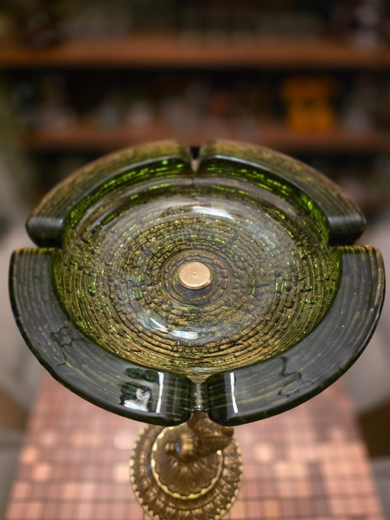 Image 1 of Frans Mid-Century sculpturaal designobject van groen kristal en brons – Art Vannes stijl, ca. 1960