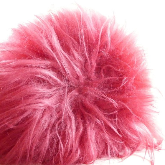 Mid-century loop stool, hairpin stool with pink shaggy fur – Unbekannt, Metal, Textile (photo 7 of 7)