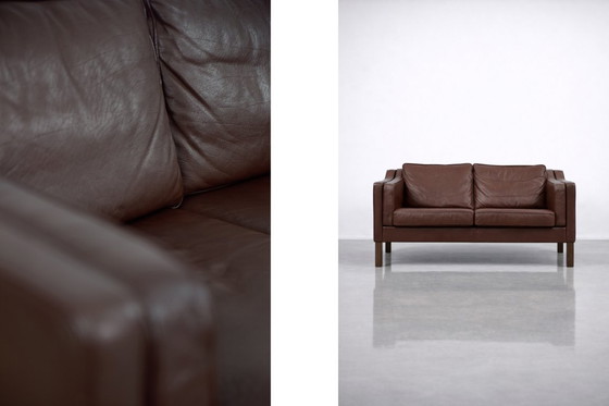 Image 1 of Divano vintage in pelle marrone, stile scandinavo moderno di metà secolo, anni '70