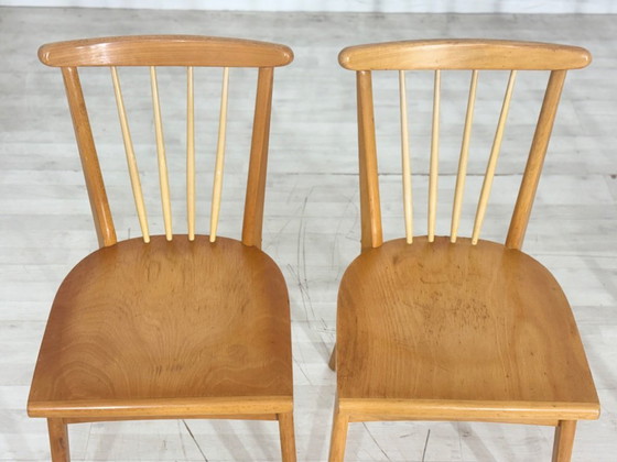 Image 1 of Lot de 4 chaises de salle à manger style années 50, chaises de cuisine, chaises en bois, chaises de salle à manger vintage