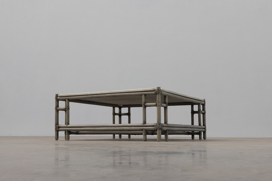 Image 1 of Large wicker coffee table "Attila" with marble top by Gasparucci Italy