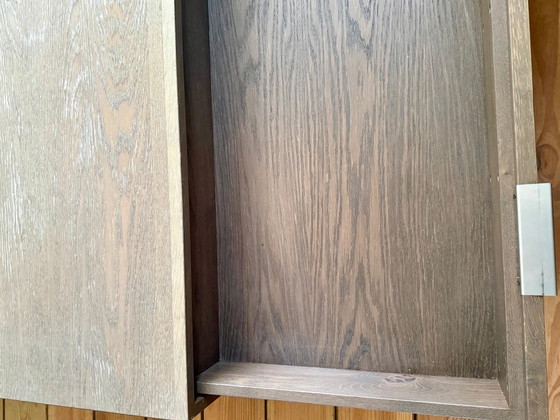 Beautiful solid wood coffee table, Floating block design in brutalist style (100 x 100 cm), Metal, Brown (photo 6 of 8)