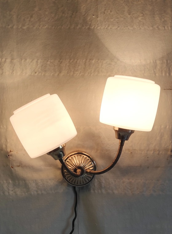 Image 1 of Double articulated wall light with opaline globe - 1950s/60s