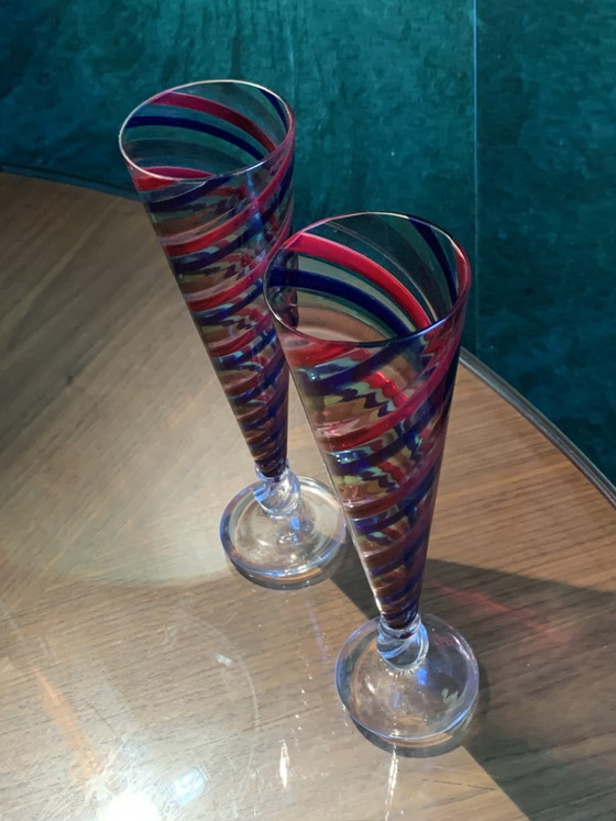 Dúo de Amantes – Par de Copas de Cristal Soplado de Murano, Atribución Nason – Vasos y jarras, Murano Glass (photo 12 of 15)
