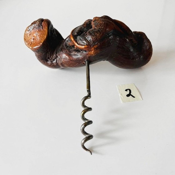 Image 1 of Vintage mid-century Franse kurkentrekker 2 wortelhout wijnrank 1950's