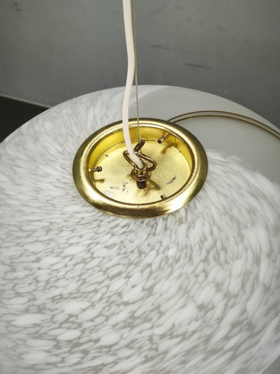 Lampada a Sospensione Italiana Vetro di Murano Ottone Globo Spirale Space Age Anni '70 – Lampadari, Brass (photo 6 of 11)