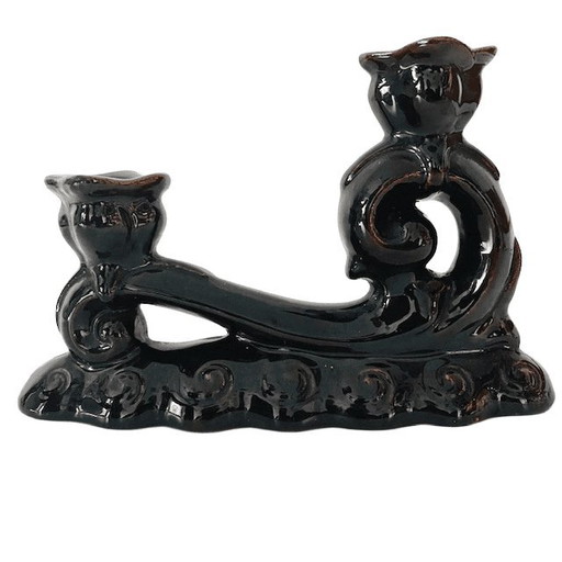 Candeliere vintage in ceramica color cioccolato, anni '50