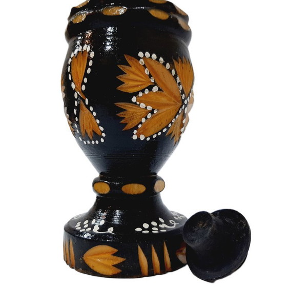 Image 1 of Vintage Hand-Carved Wood Bottle, Flask, Vase