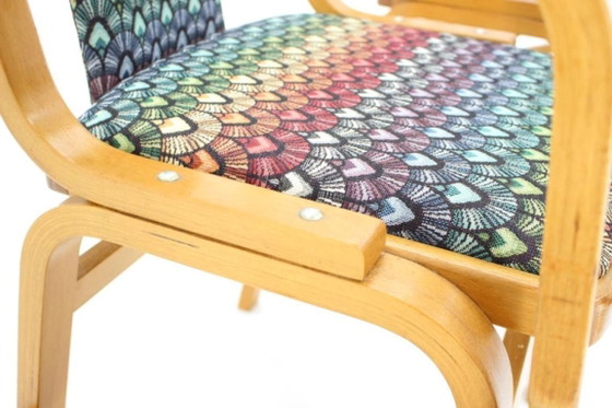 Image 1 of Set of Two Rare 1970s Czechoslovakian Bentwood Armchairs by TON in Colorful Patterned Fabric