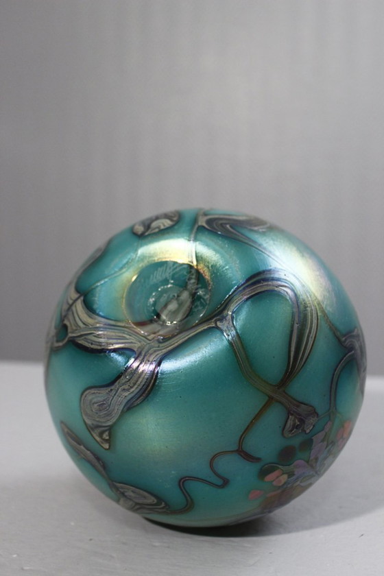 Image 1 of Pascal Guyot & Bernard Aconito in Biot Vase, abstract iridescent decoration, France 1993