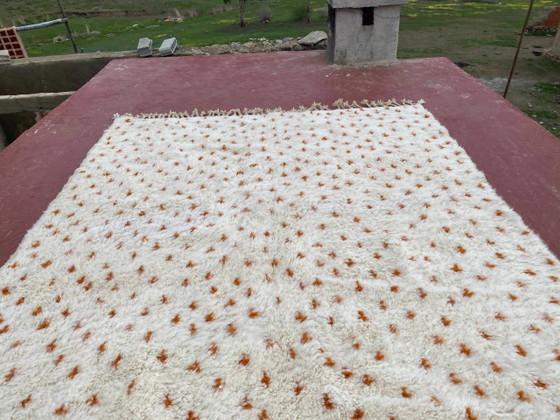 Tapis Beni Ouarain Authentique 3.3x2.3M Laine Écrue Motifs Terracotta – Coton, Scandinavian (photo 4 of 14)