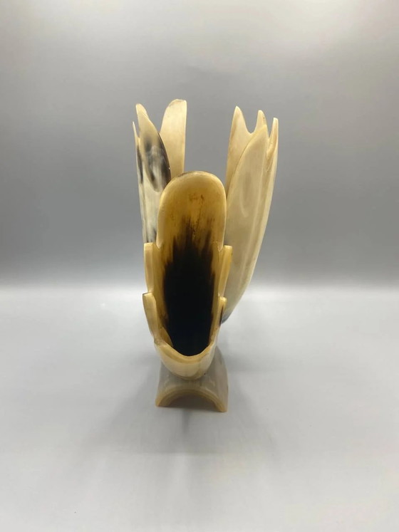 Large sculpted and polished natural horn heron, handcrafted sculpture signed Cerdon (photo 4 of 7)