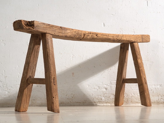Antique Elm Wood Bench, China, circa 1900, Benches, Rustic (photo 2 of 8)