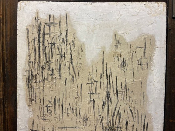 Image 1 of Antique Painting on Wooden Panel, Clown in the Style of Bernard Buffet, Double-Sided