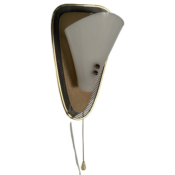 Image 1 of Atomic Age / Mid Century Modern - Lampada da comodino / da parete / applique - Ottone e rete