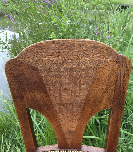 Image 1 of Set Van 6 Amsterdamse School Eetkamerstoelen | Jaren 20