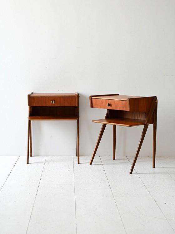 Image 1 of Pair of 1950s Scandinavian nightstands with shelf