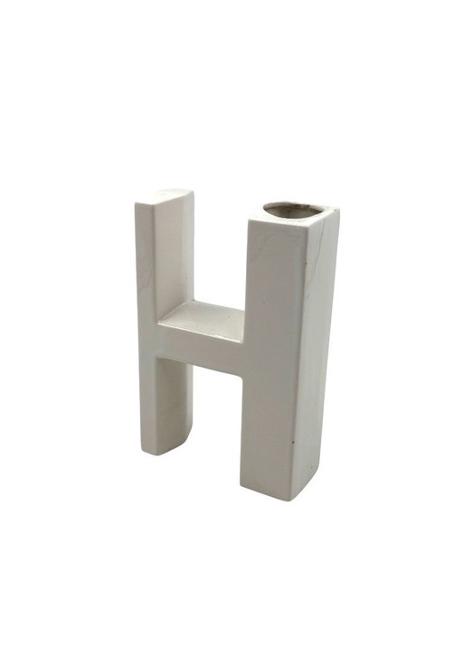 Space age white H letter shaped ceramic solifleur vase, Marcel Radureau ca. 1970