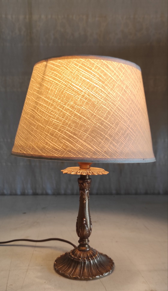 Image 1 of Brass table lamp with paper shade - mid-20th century