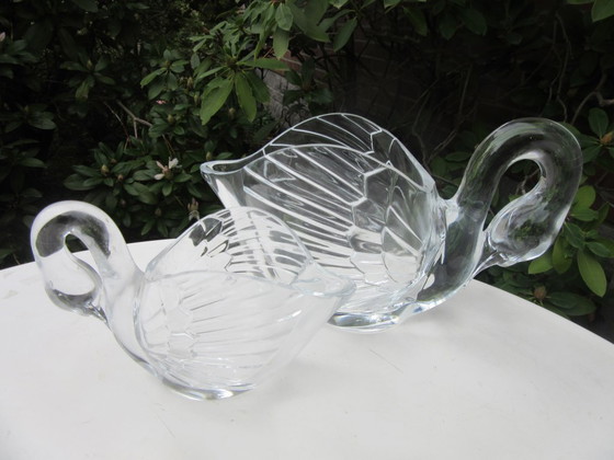 Image 1 of 2 Glass Swan Jugs, large and small, same patteen, possibly Walther Glass, vintage 