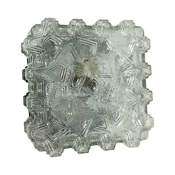 Lámpara de techo cuadrada Hillebrand de los años 70, fabricada en vidrio prensado grueso. – Plafones, Glass (photo 12 of 13)