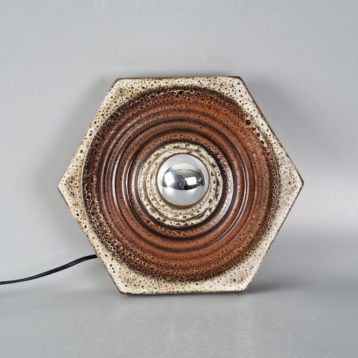 Vintage Wall or Ceiling Lamp by Hustadt Leuchten – Hexagonal Ceramic – Brown – 26 cm