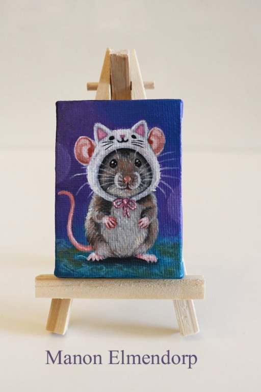 Cuadro único de un ratoncito pintado a mano y firmado.