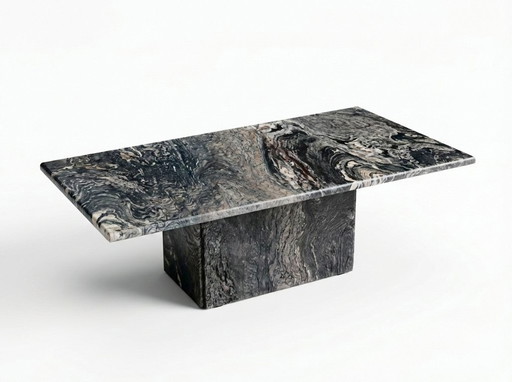 Large Italian Modernist Marble Coffee Table – Grey & White Veined – 1970s