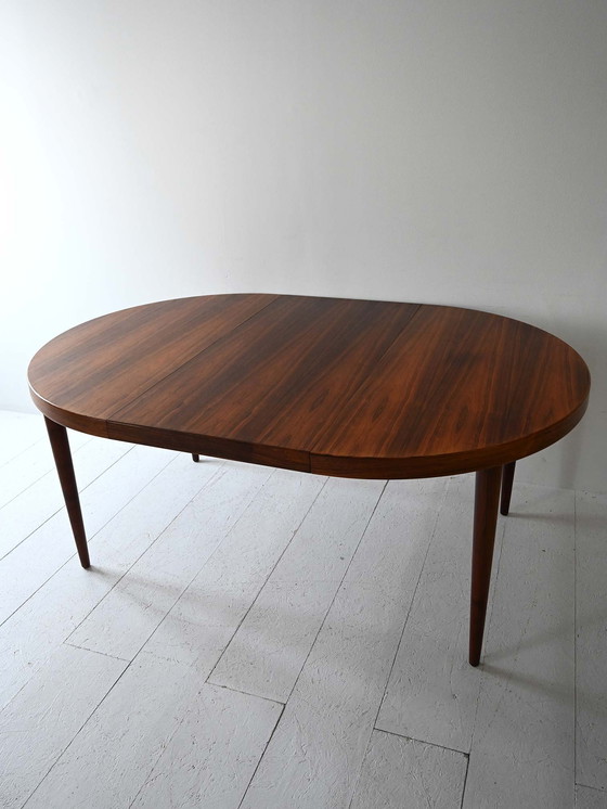 Image 1 of Vintage Extendable Round Scandinavian Rosewood Dining Table