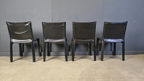 Image 1 of Zwarte leren Mario Bellini Cab eetkamerstoelen, Italië, jaren 70 - set van 4