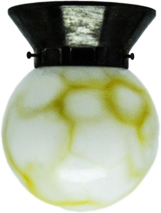 Art Deco Ceiling Lamp with Glass Shade from Polam, Poland, 1950s – Ceiling lights, Metal (photo 5 of 8)