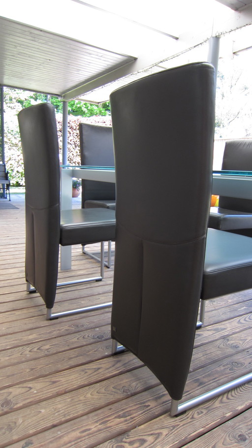6x Leder Design Stühle Rolf Benz Typ 7400 + Glastisch von Metalmobile Schöner Zustand!