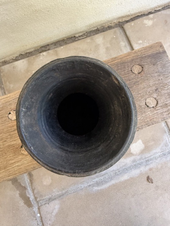 Image 1 of Set of 3 Nepalese Indian pots, carved black wood, tribal & wabi-sabi style