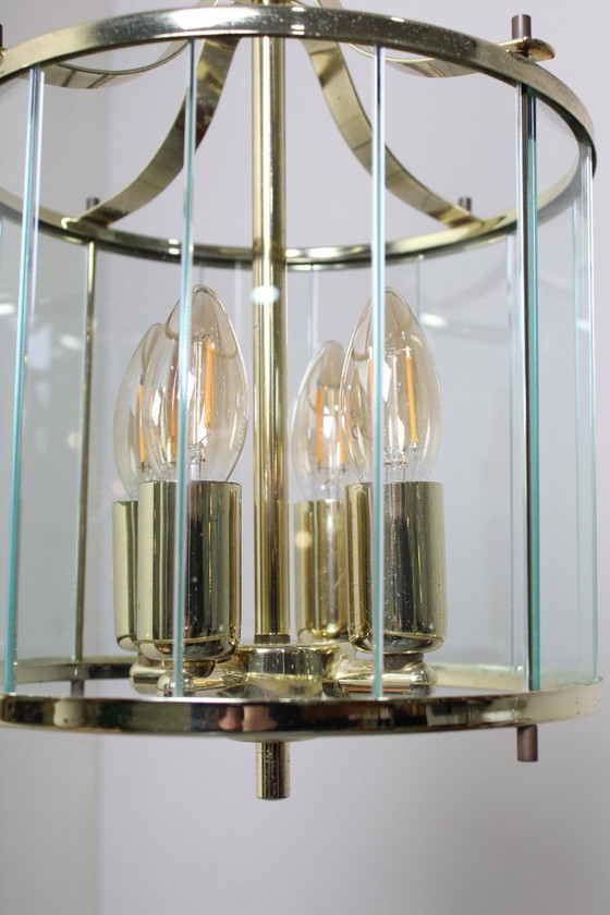 Image 1 of Vintage pendant lamp brass, glass