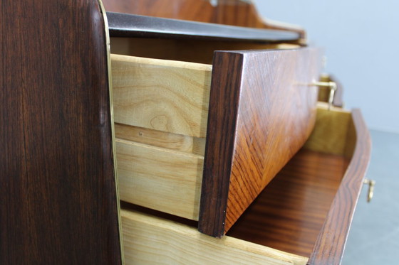 Image 1 of Buffet italien organique des années 1950 avec plateau en verre et 4 tiroirs