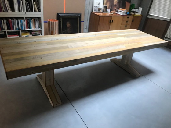 Image 1 of Table de cantine Piet Hein Eek en bois de récupération 300x90x78