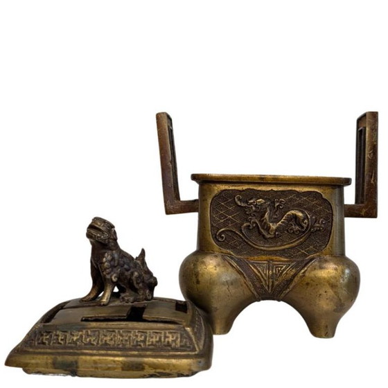 Antieke Chinese bronzen wierookbrander met draak en Foo Dog – 107 – Decoratieve objecten (photo 6 of 9)