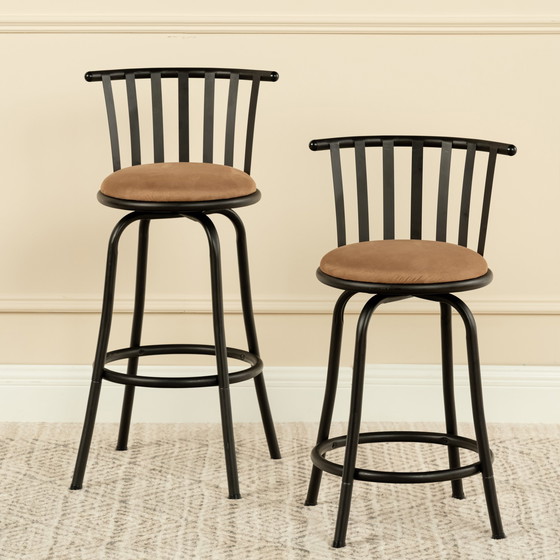 Image 1 of 2x sgabelli da bar girevoli marroni Urban Meuble in stile bistrot con poggiapiedi, 2 possibili altezze di seduta 62/73 cm Pistil