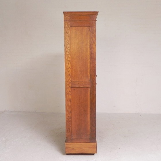 Image 1 of Eiken rolluikkast met 2 luiken boven elkaar, jaren 30