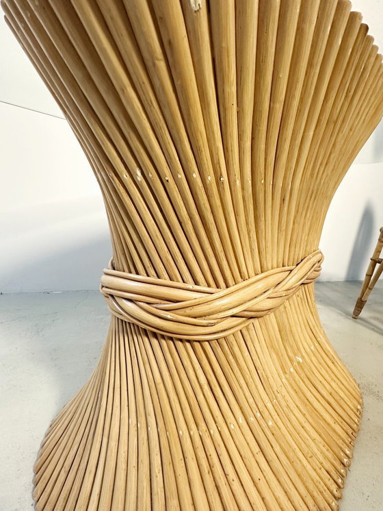 Image 1 of McGuire-Esstisch „Sheaf of Wheat“ aus Rattan und Glas aus den 1970er Jahren