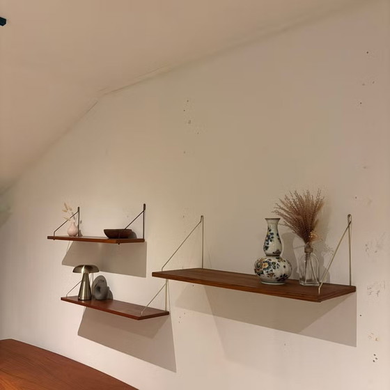 Vintage Danish 1960s Teak Wall Shelves – Shelving unit, Metal, Brass, Mid Century Modern (photo 2 of 15)