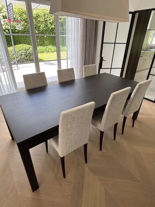 Meridiani dining table + 6 chairs – black oak – Italian design