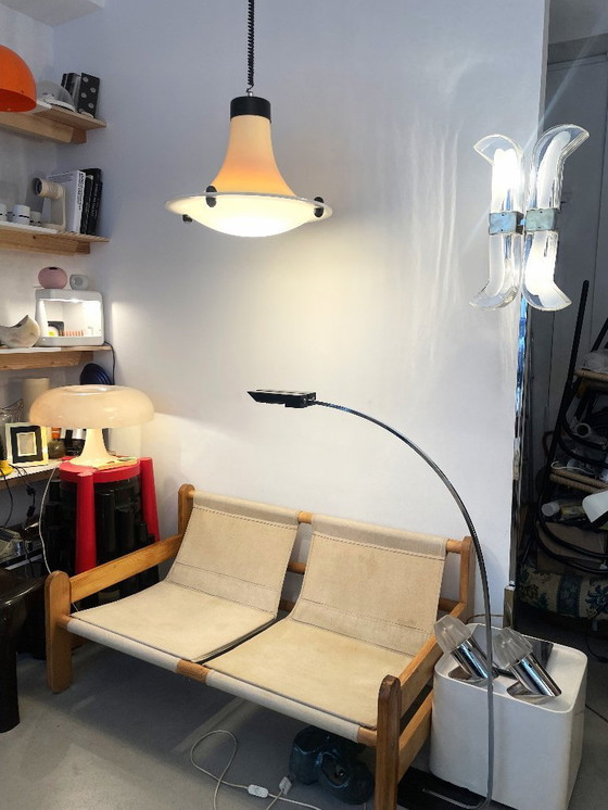 Image 1 of Pine and fabric bench from the 1980s