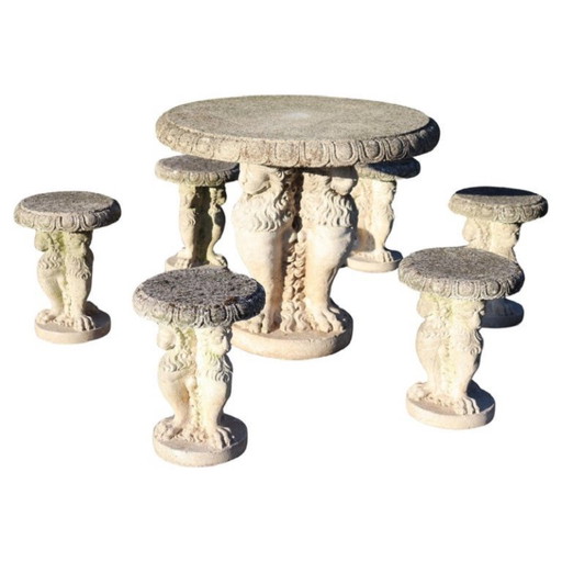 Garden Set Table and 6 Stools, Italy Early 20th century