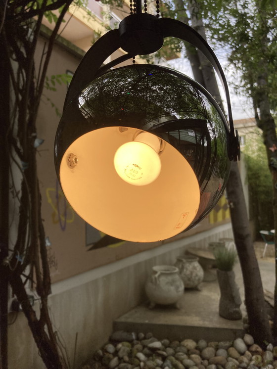 Image 1 of Pair of Chromed Metal Hangers, German Manufacture, 80's Hoffmeister Leuchten House