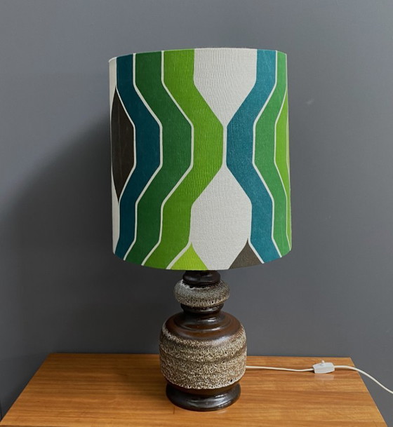 Image 1 of Lampada da tavolo in ceramica con paralume verde di Hustadt-leuchten, anni '70.