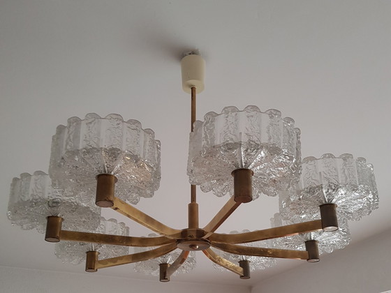 Image 1 of Chandelier In Frosted Glass And Brass In The Style Of Kalmar, 1960S