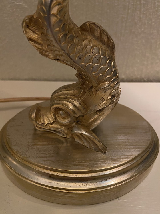 Image 1 of Lampe de table dauphin en bronze et laiton de style rococo
