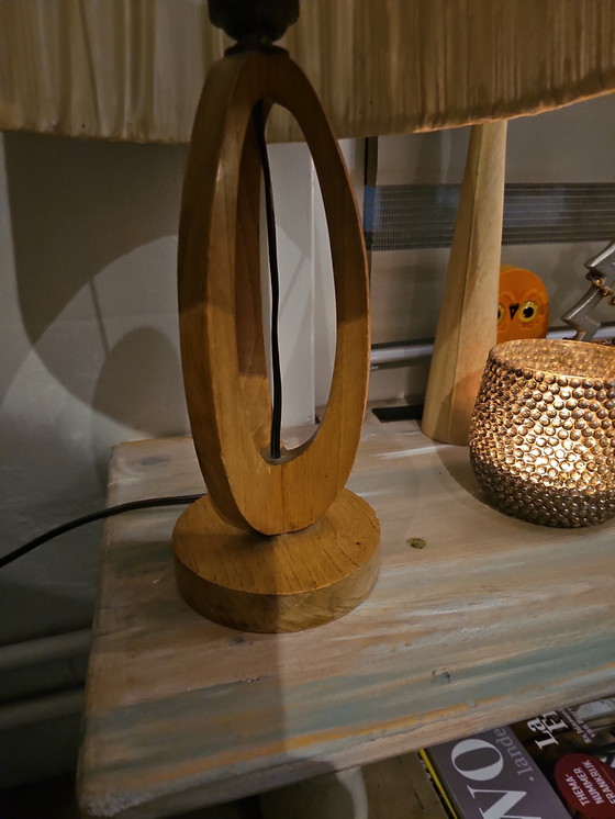 Image 1 of Lampada da tavolo vintage scandinava del 1950-1970 in legno e filo di iuta