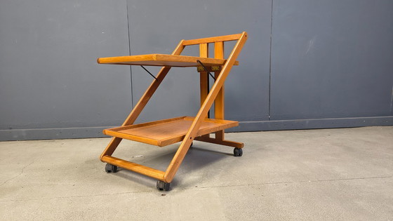 Image 1 of Chariot de service pliable en bois, style italien vintage, années 1980
